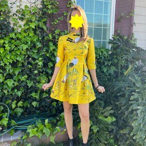 Gorgeous bell dress with embroidered cranes